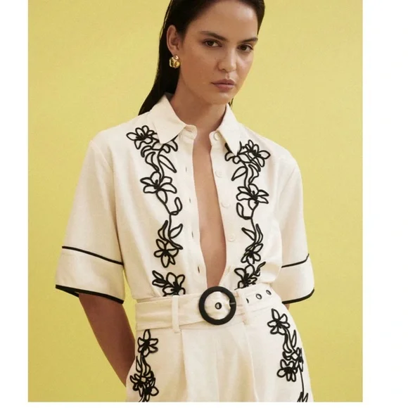 Anthropologie Belle Vere floral embroidered one piece belted romper NWT - Picture 3 of 16